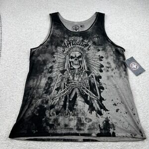 Affliction Grey Black 2XL Trusted Time Skull Native Chief Graphic Tank Top NWT